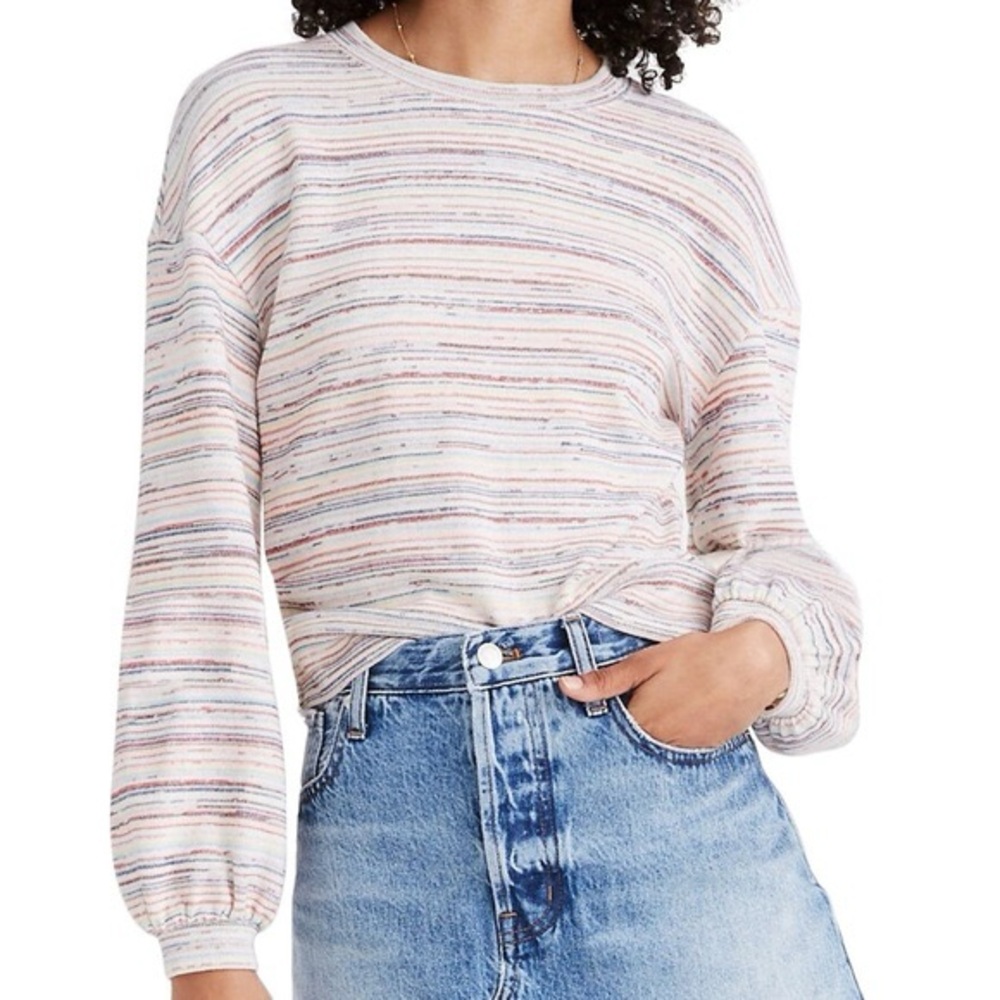 Madewell Rainbow Bubble Long Sleeve Cropped Knit Top - Size XS